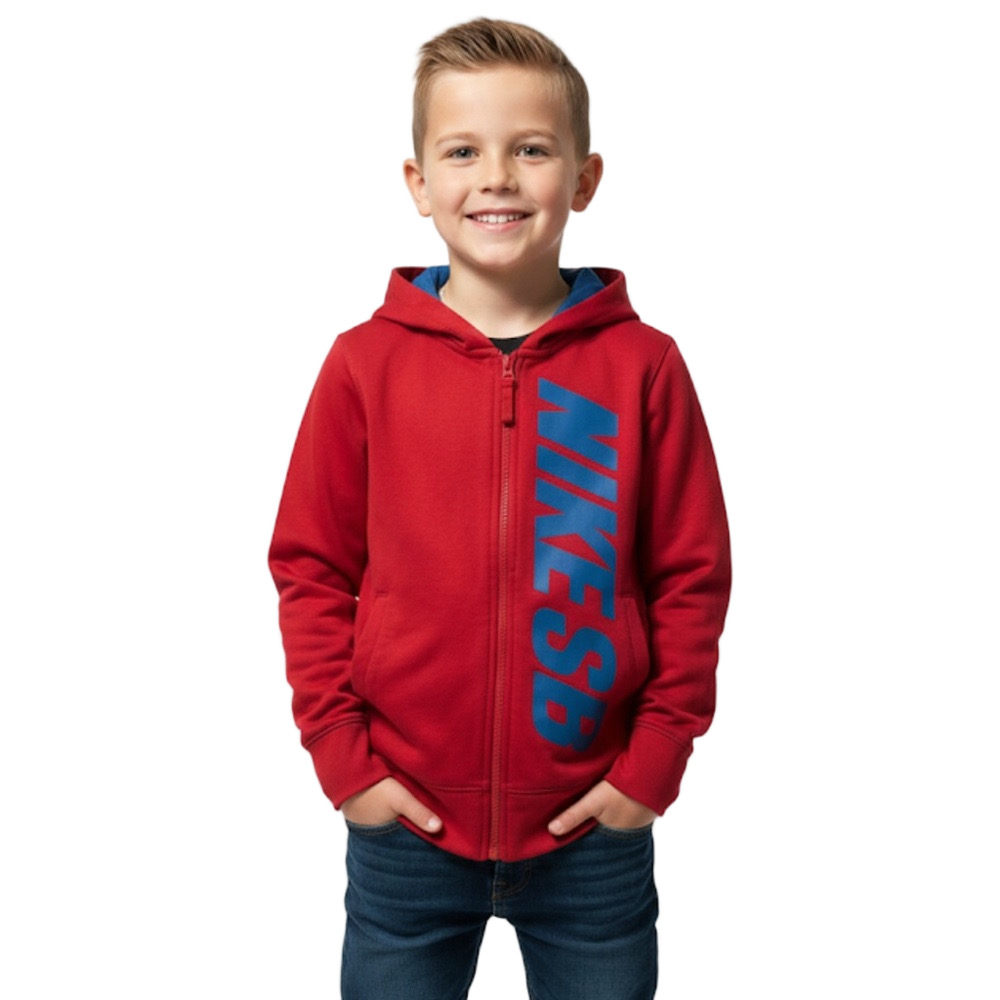 Nike SB Sportswear Company Red Blue Zippered Hoodie Jacket Sweatshirt Boy Medium